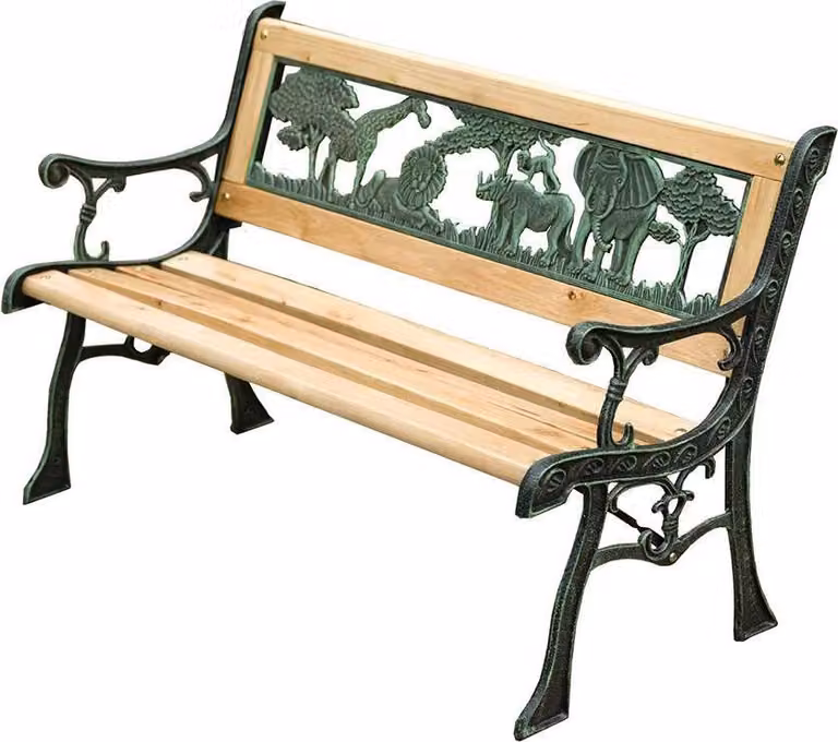Bench da giardino MINI JUMANJI, metallo/legno, piccolo, 82 x 39 x 50 cm