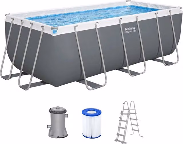 Piscina rettangolare fuori terra Trade Shop Steel Pro Max con struttura in acciaio e pompa filtro, colore grigio, L 412 x P 201 x H 122 cm – 1