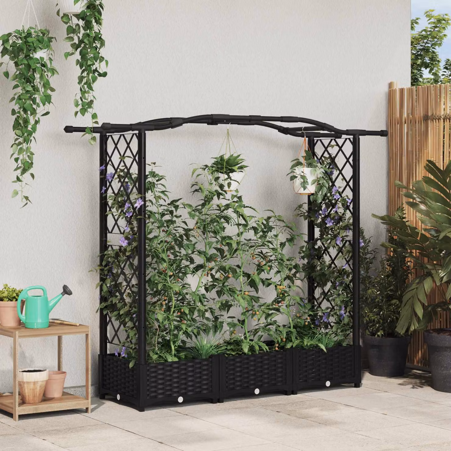 Letto rialzato con griglia e tetto vidaXL, colore nero, L: 169 cm, P: 40 cm, H: 123 cm