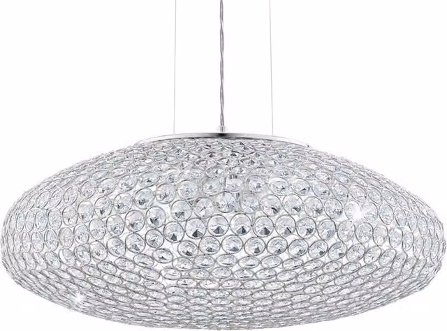 Lampadario a sospensione Clemente Eglo in cromo e cristallo con paralume grigio, 3 luci E27, Ø54 cm