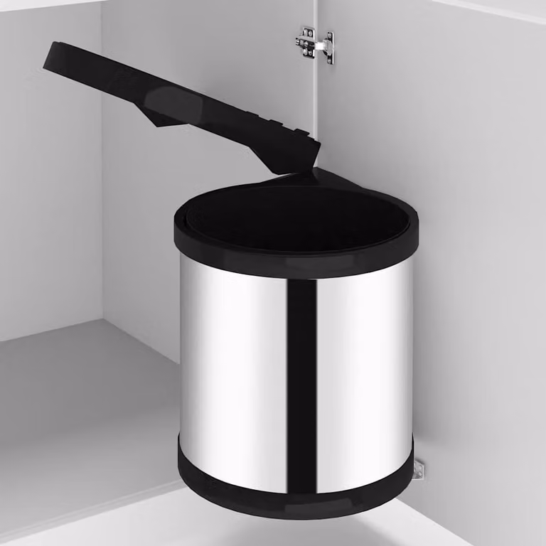 Pattumiera da incasso per cucina vidaXL in acciaio inossidabile con cestello interno rimovibile e coperchio a ribalta, colore argento o nero, capacità 8 L