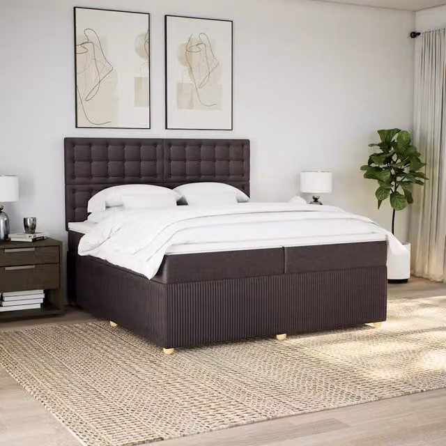 Letto Ibrido con Giroletto a Molle e Materasso vidaXL in Legno di Pino e Tessuto, Marrone e Bianco, L/P: 200 x 200 cm