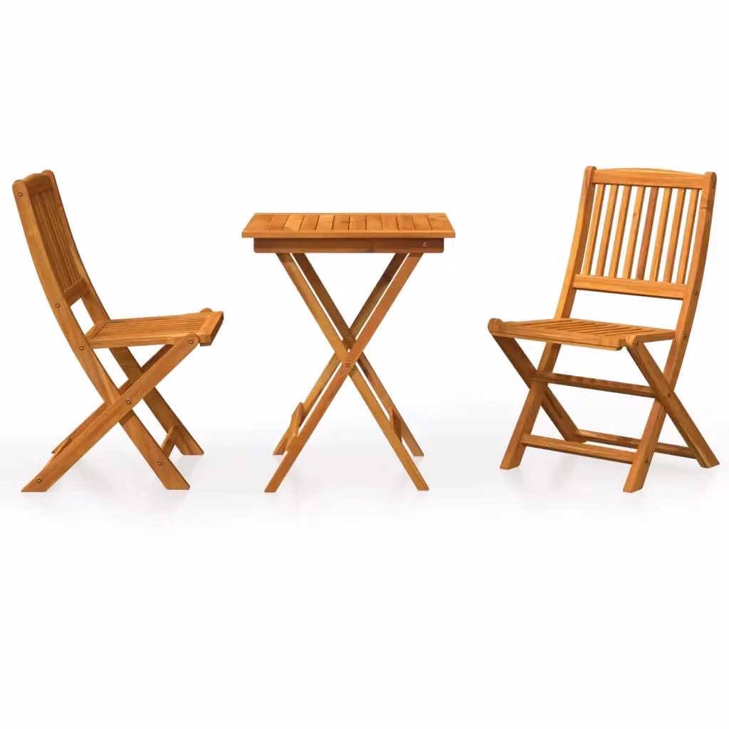 Set da pranzo da giardino vidaXL in legno di acacia marrone, composto da 3 pezzi pieghevoli – 2