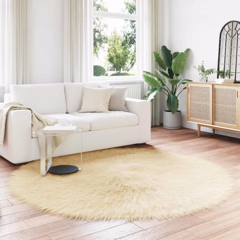 Tappeto rotondo moderno vidaXL in poliestere lavabile, colore beige, Ø 200 cm