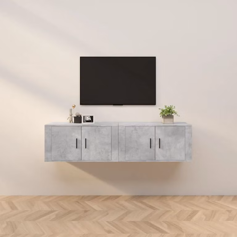 Set di 2 mobili porta TV da parete vidaXL in stile classico, colore grigio, L 80 cm x P 34,5 cm x H 40 cm