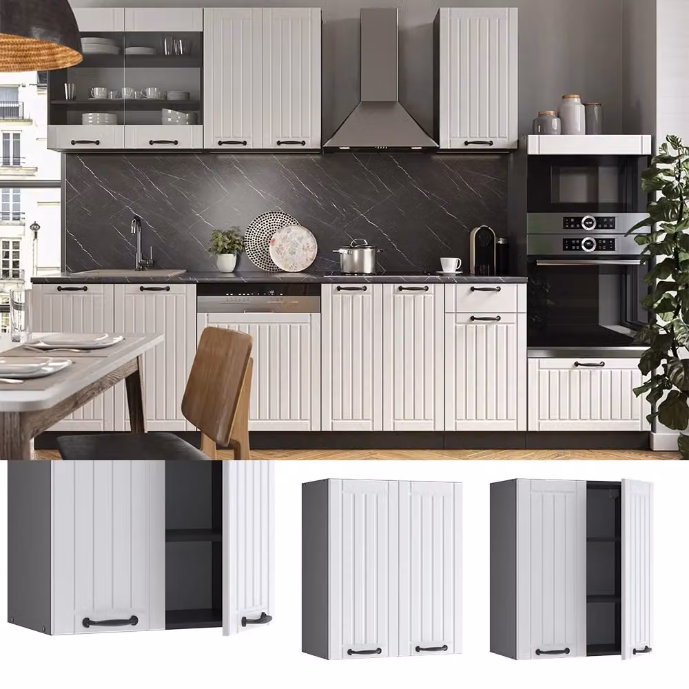 Pensile da cucina Vicco Fame-Line Bianco rustico e Antracite con ante a battente L 60 cm, H 72 cm, P 34,1 cm – 2