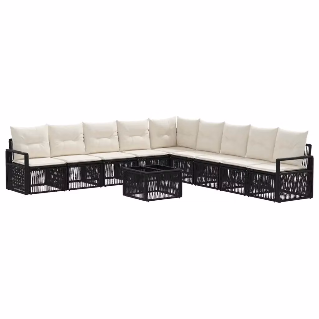 Set Divano da Giardino 10 Pezzi vidaXL Nero con Cuscini e Tavolino da Esterno in Polyrattan e Metallo – 2