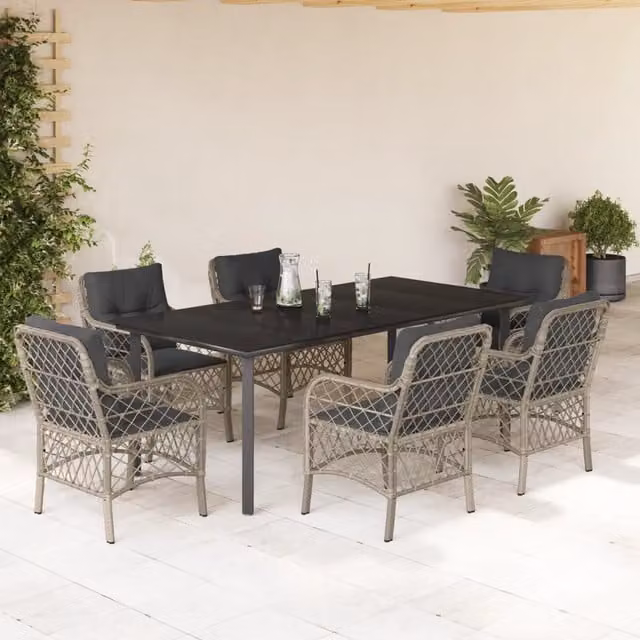 Set da pranzo da giardino vidaXL in polyrattan con piano in vetro, 7 pezzi, antracite