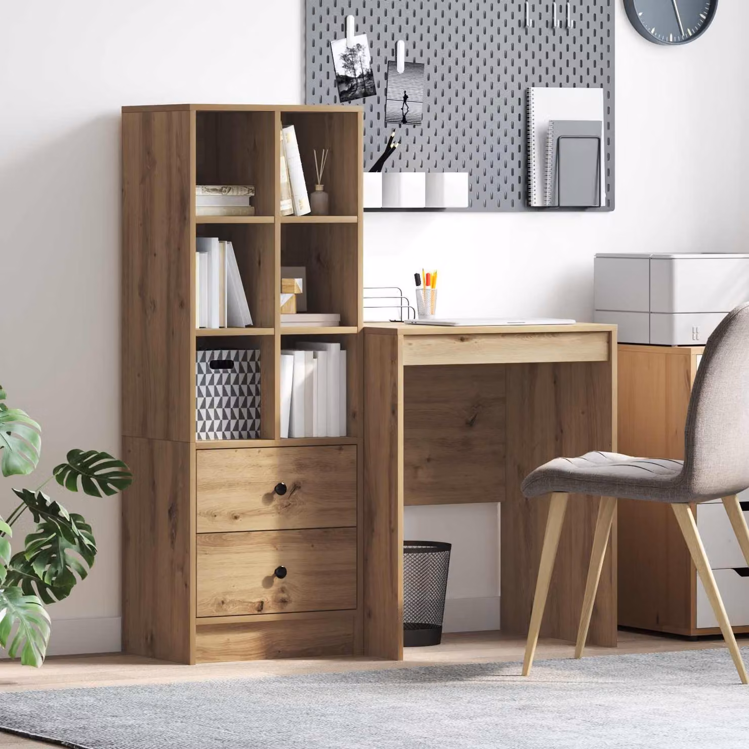 Set di 2 Scrivanie moderne vidaXL in legno color marrone con scaffale, L: 105,5 cm, P: 50 cm, H: 127 cm