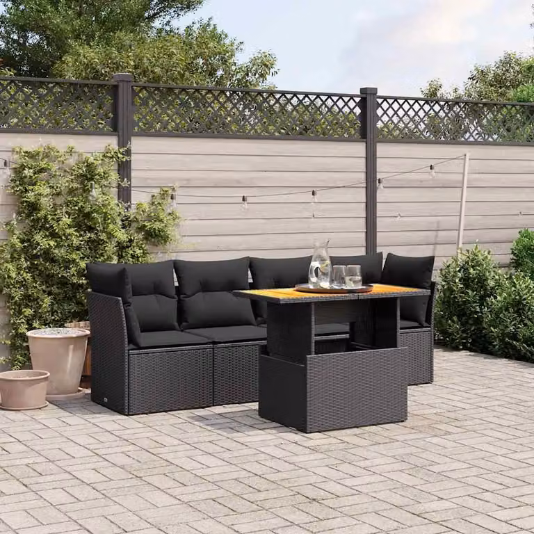 Set Divani da Giardino vidaXL a Forma di L con Tavolino e Cuscini, Colore Nero