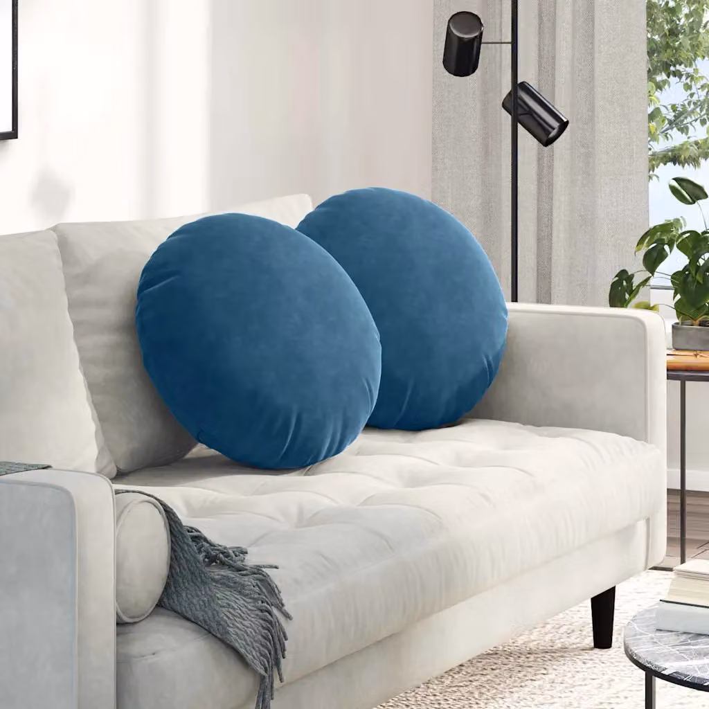 Set di 2 cuscini per seduta rotondi vidaXL in velluto blu con rivestimento rimovibile, Ø 50 x 19 cm