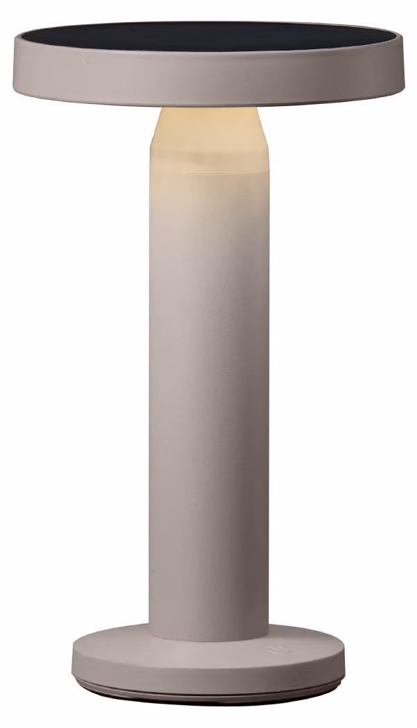 Luxus Europe - Lampada da tavolo solare Rio, color taupe - Lampada da tavolo LED solare per esterni, senza fili - Alimentazione a energia solare e ricarica tramite USB-C