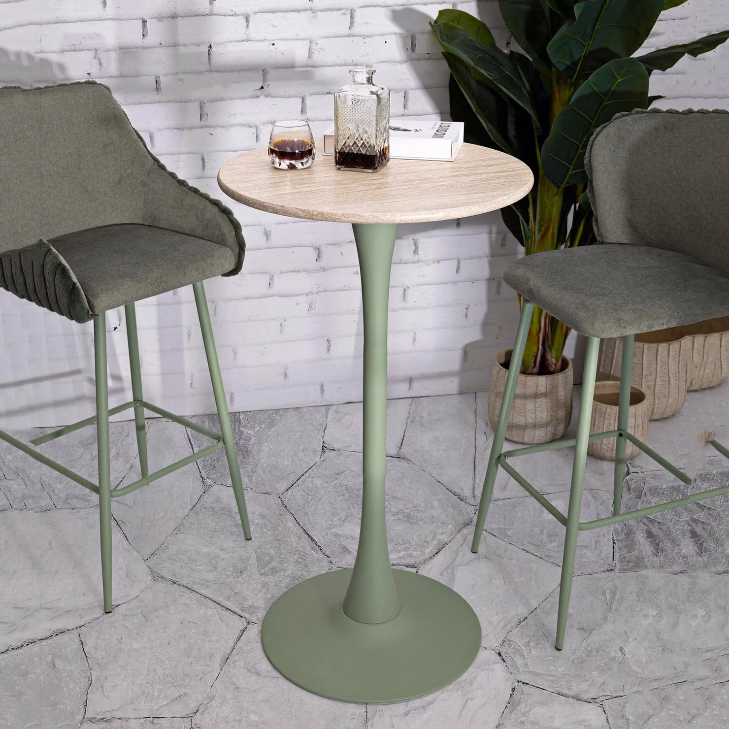 Leh - Tavolo Fisso, 60x60x106h cm Bianco Crema, 2 Posti