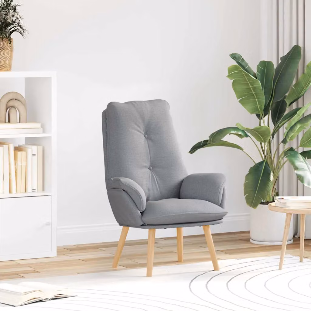 Poltrona moderna vidaXL in tessuto grigio con struttura in legno e compensato, L: 69 cm, P: 74 cm, H: 93 cm
