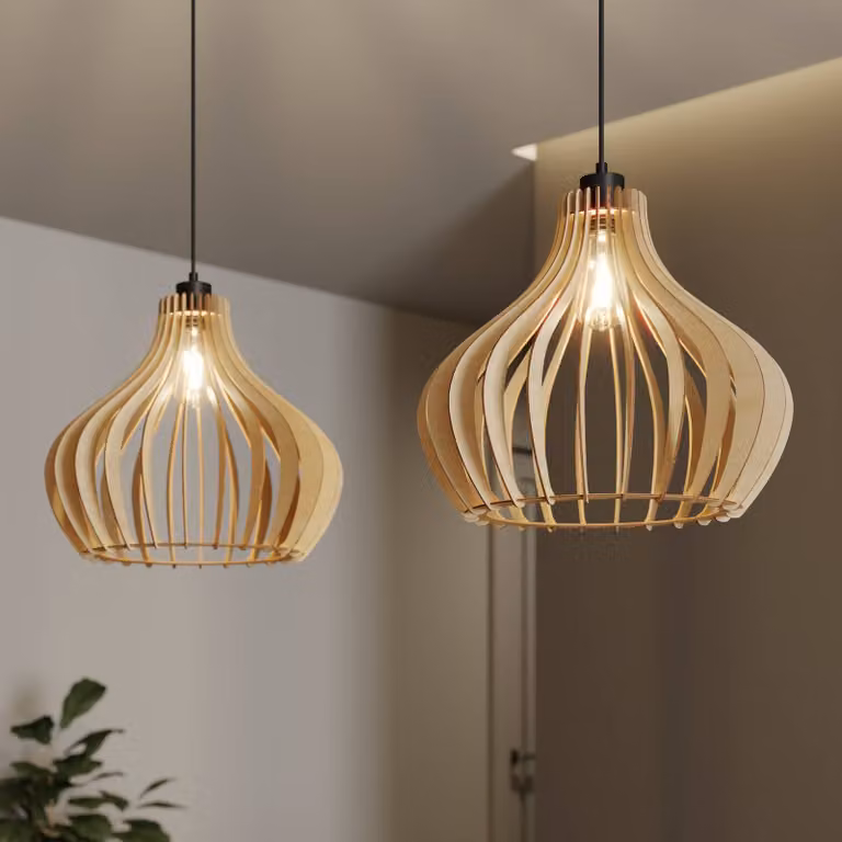 Lampada a sospensione Faje MCJ, dimmerabile, Legno chiaro, Soggiorno / Sala da pranzo, Legno, Scandinavo, Lampada a sospensione