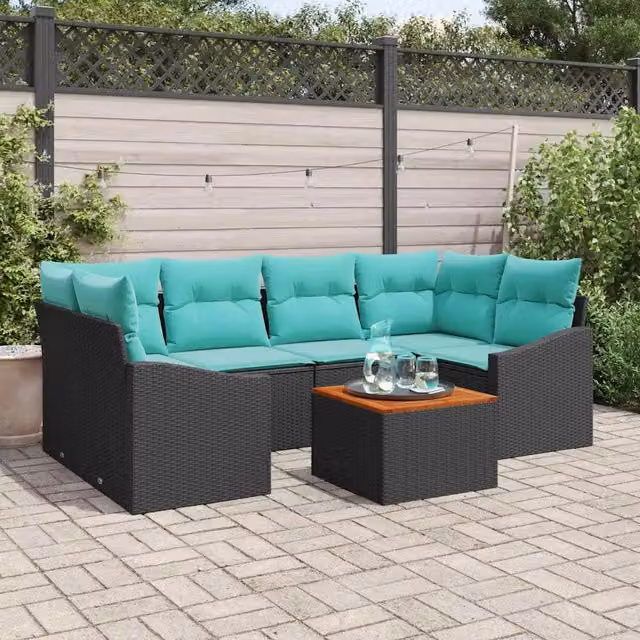 Set Divano da Giardino 7 pz Nero polyrattan 3347788