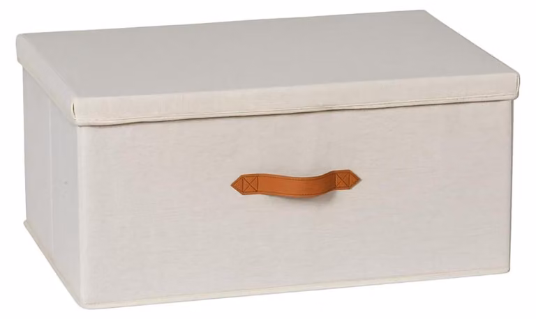 Scatola pieghevole Hausleben con coperchio, 54x40x25 cm – Contenitore per riporre oggetti in lino – Stabile e pieghevole – Scatola portaoggetti con maniglia – Scatola in tessuto per abbigliamento, libri, accessori