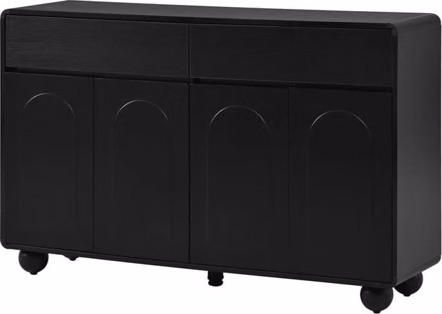 Credenza moderna nera con 2 cassetti e 4 porte per soggiorno e sala da pranzo, L/P/H: 140 x 38 x 89 cm – 1