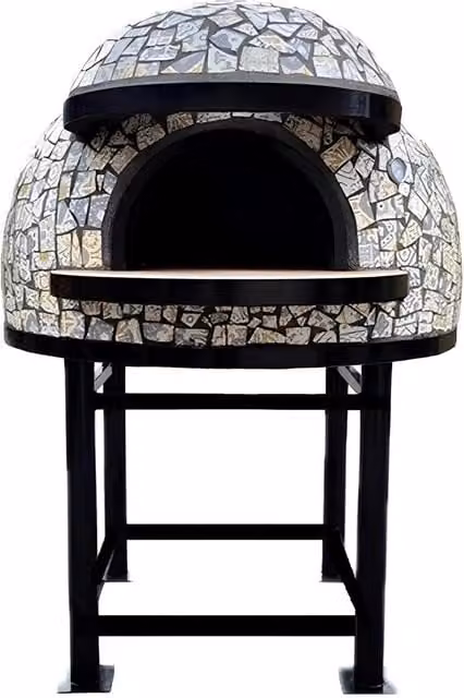Forno a legna artigianale Vietri con base in metallo e cupola, diametro 80 cm, multicolore