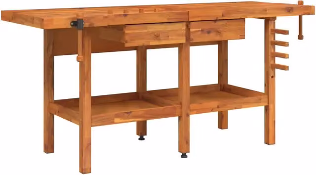 Banco Lavoro con Cassetti e Morse in Legno Massello di Acacia Marrone L/P/H: 192 x 62 x 83 cm CFW2781588