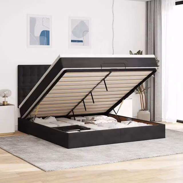 Letto con contenitore a sollevamento vidaXL in velluto nero e bianco L: 180 cm, P: 200 cm, H: 280 cm