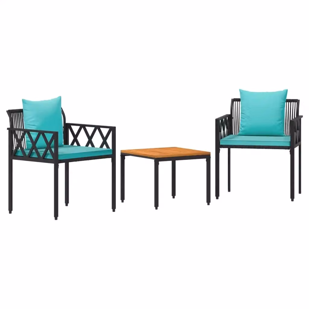 Set di mobili da esterno 3 pezzi vidaXL in polyrattan con legno di acacia nero e turchese – 2