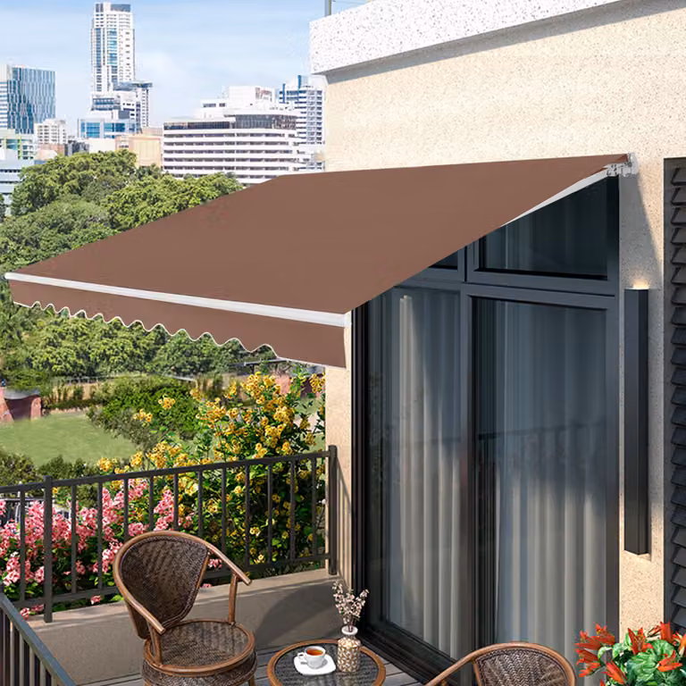 Tenda da sole retrattile Costway in alluminio e poliestere impermeabile con manovella, Marrone, L: 300 cm, P: 250 cm