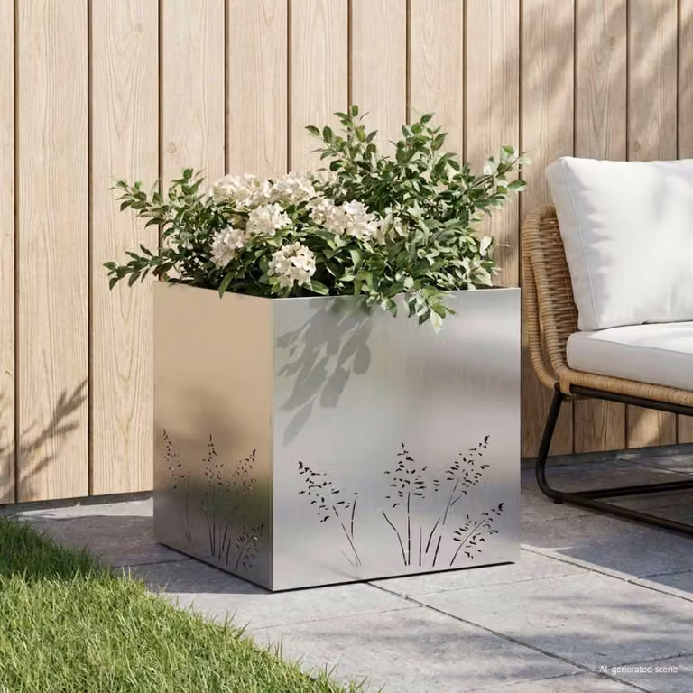 Vaso da giardino vidaXL in acciaio zincato argento L/P/H: 50 x 50 x 49 cm