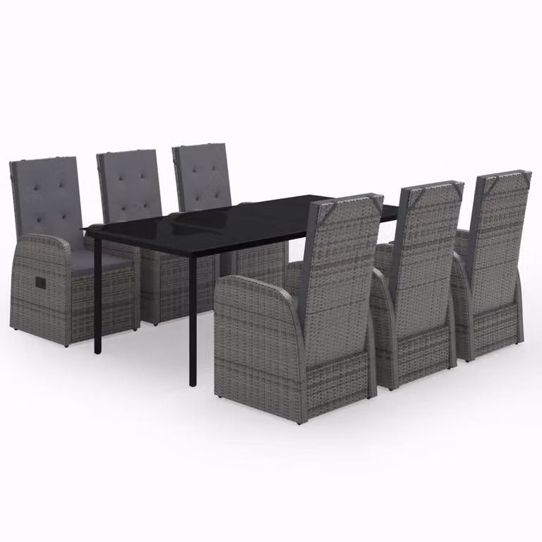 Set da Pranzo da Giardino 7 pz con Cuscini Grigio