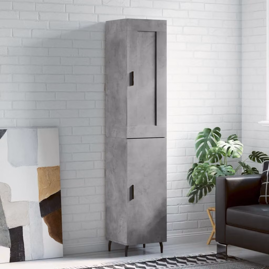 Credenza moderna vidaXL in legno e metallo grigio, sospesa, con ante a battente e ripiani interni, L/P/H: 34,5 x 34 x 180 cm