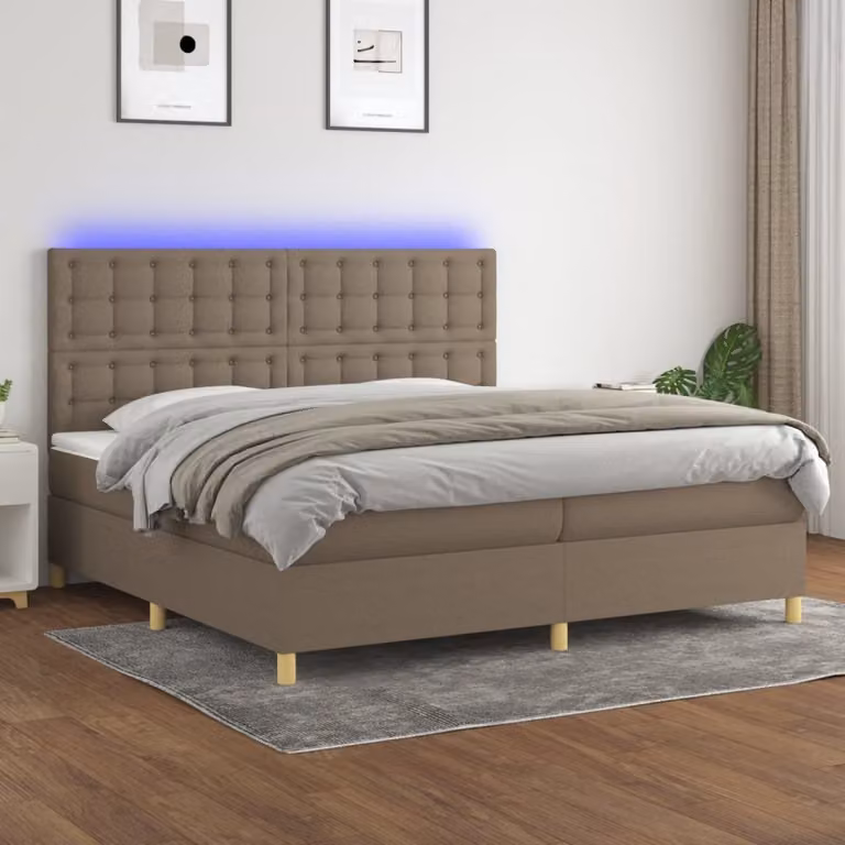 Maison Exclusive - Letto a Molle Materasso e LED tortora 200x200cm in Tessuto