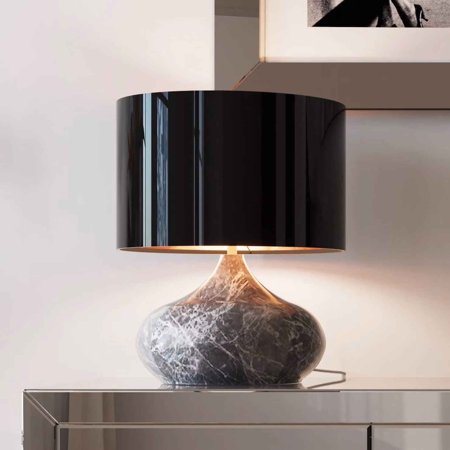KARE Lampada da tavolo Mamo Deluxe, Alluminio / Grigio / Zincato, Soggiorno / Sala da pranzo, Metallo, Design, Lampada da tavolo