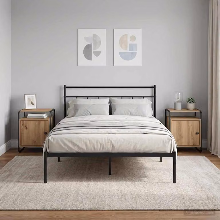Set di 2 comodini vidaXL in legno ingegnerizzato e metallo, colore marrone, stile moderno