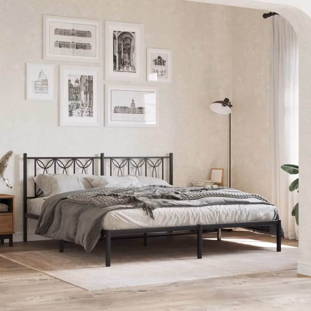 vidaXL Giroletto con Testiera in Metallo Nero L: 187 cm, P: 90 cm, H: 219 cm – 1