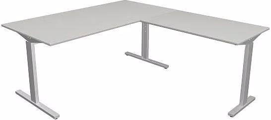Scrivania Kerkmann Form 2 160x80x70-82 cm con tavolino aggiuntivo 100x60 cm, base a T in alluminio argento grigio chiaro