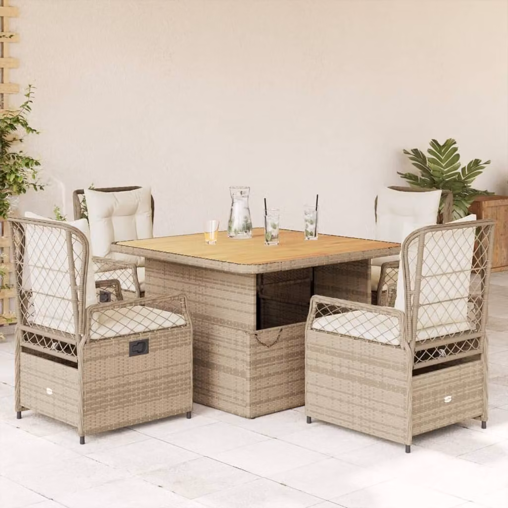 Maison Exclusive - Set da Pranzo da Giardino 5 pz con Cuscini Beige in Polyrattan