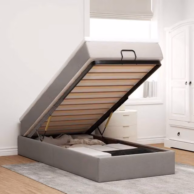 Letto con contenitore a sollevamento vidaXL in tessuto beige e grigio L 90 x P 193 x H 23,5 cm