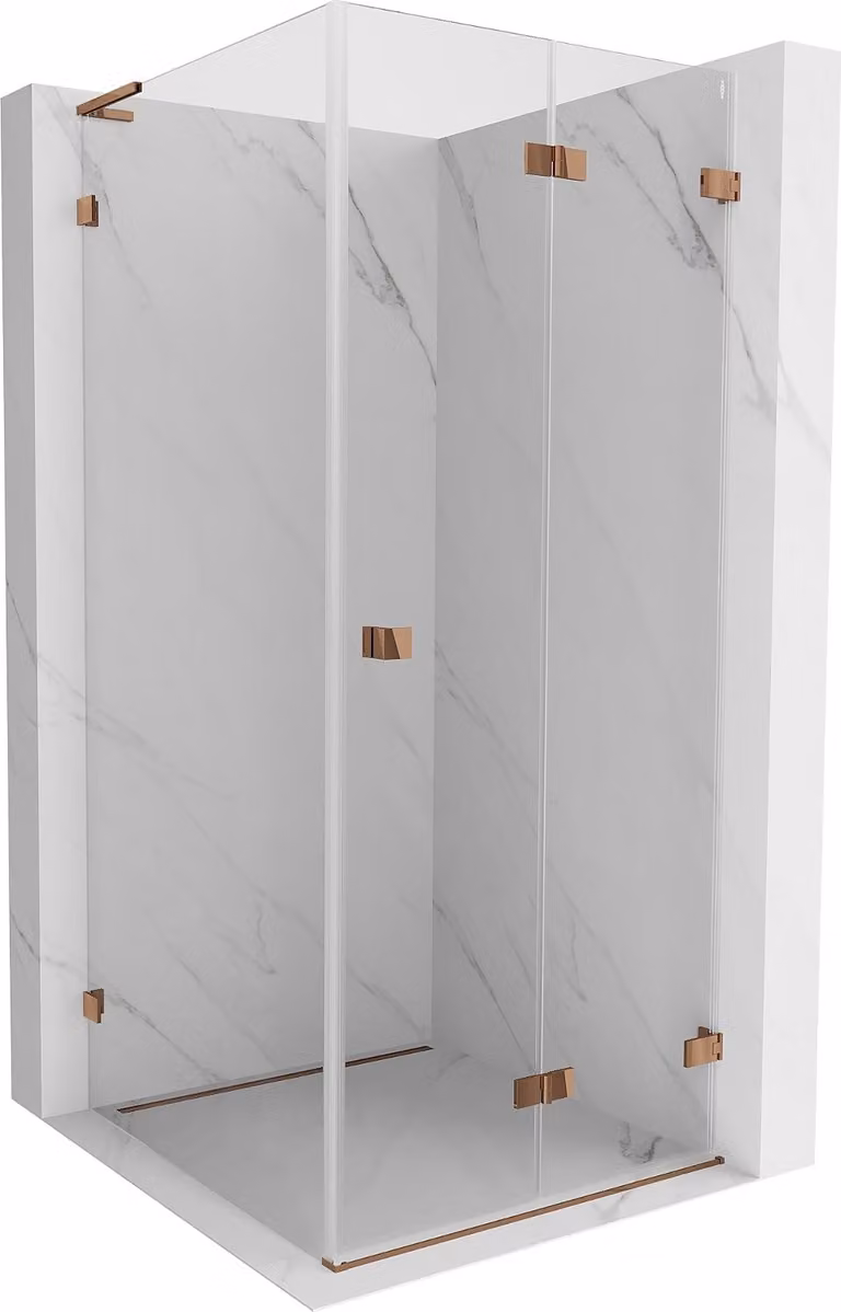 Mexen Lunar-F L cabina doccia pieghevole destra 100 x 100 cm, trasparente, oro rosa - 836L-100-100-60-00-P