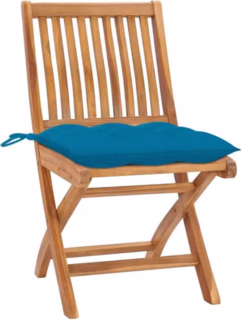 Sedie Pieghevoli 2 pz con Cuscini Azzurro in Massello di Teak 3062452