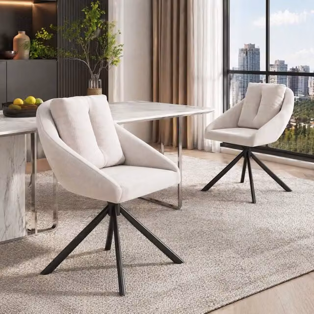 Set di 2 sedie da pranzo girevoli a 360¡ã in velluto beige e metallo