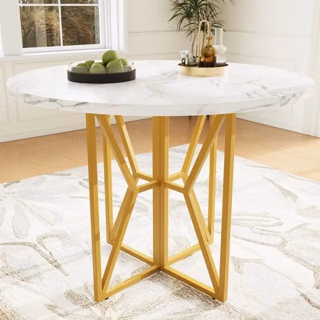 Tavolo da pranzo rotondo (80 x 80 x 76 cm), tavolo rotondo leggero e lussuoso per 4-6 persone, adatto a sale da pranzo e soggiorni, gambe dorate, pian