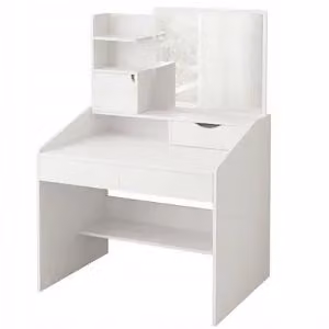 Comodino da trucco bianco con specchio e cassetti
