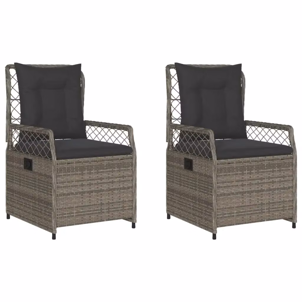 Set di 2 sedie da giardino reclinabili vidaXL in polyrattan grigio con cuscini e braccioli – 2