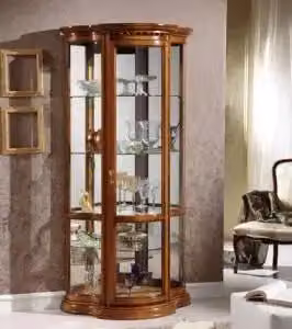 Vetrina alta KIVIO con ante in vetro e ripiani interni, finitura noce scuro, H: 195 cm, L: 93 cm, P: 44 cm
