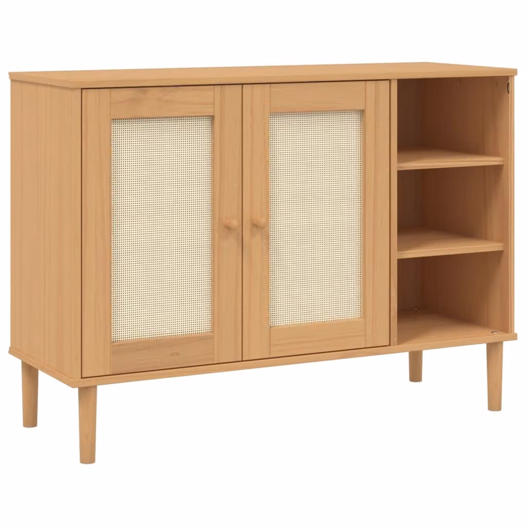 Credenza SENJA Aspetto Rattan 112x40x80 cm Legno Massello Pino