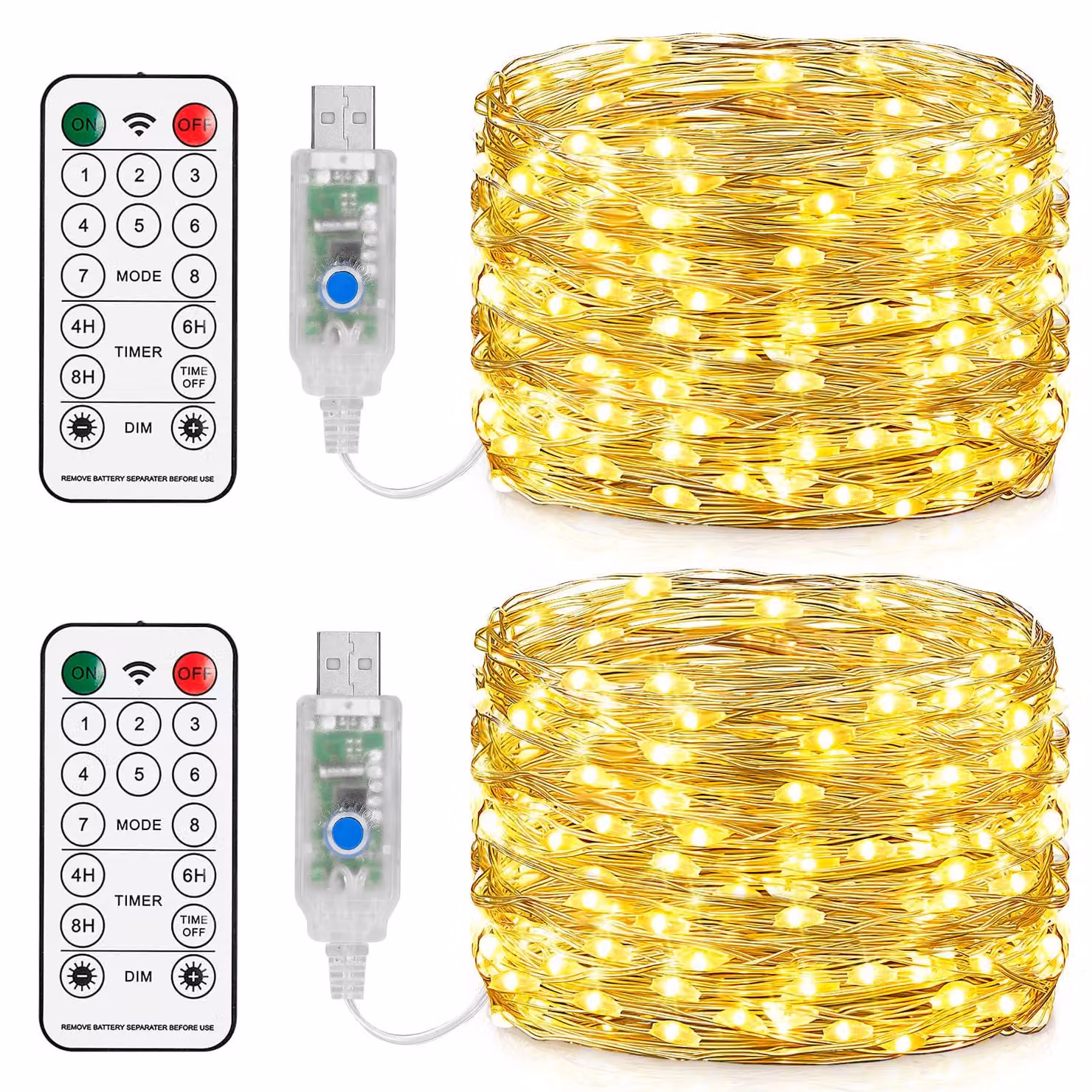 Catena luminosa a LED, 150 LED, 15 metri, alimentazione USB, impermeabile, 8 modalità, con telecomando