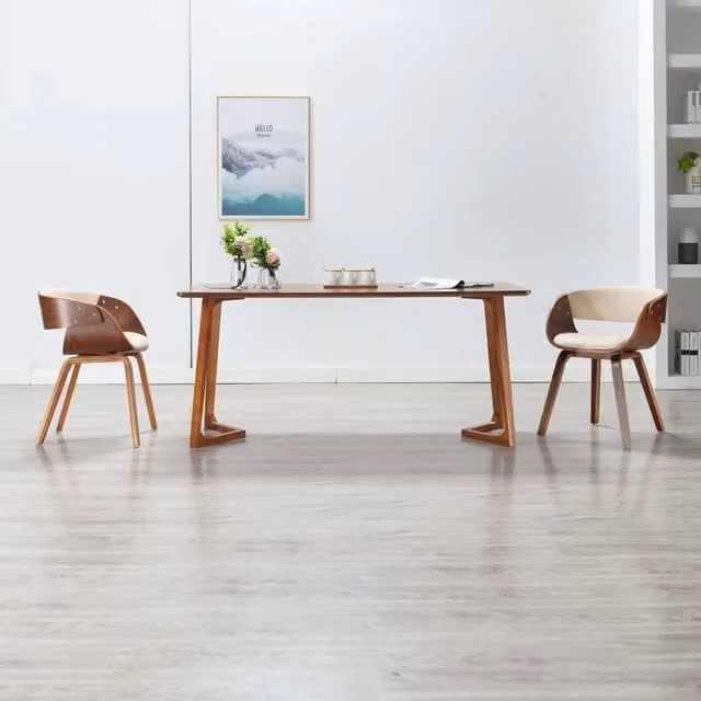 Sedie da Pranzo 2 pz in Legno Curvato e Similpelle Crema 278856