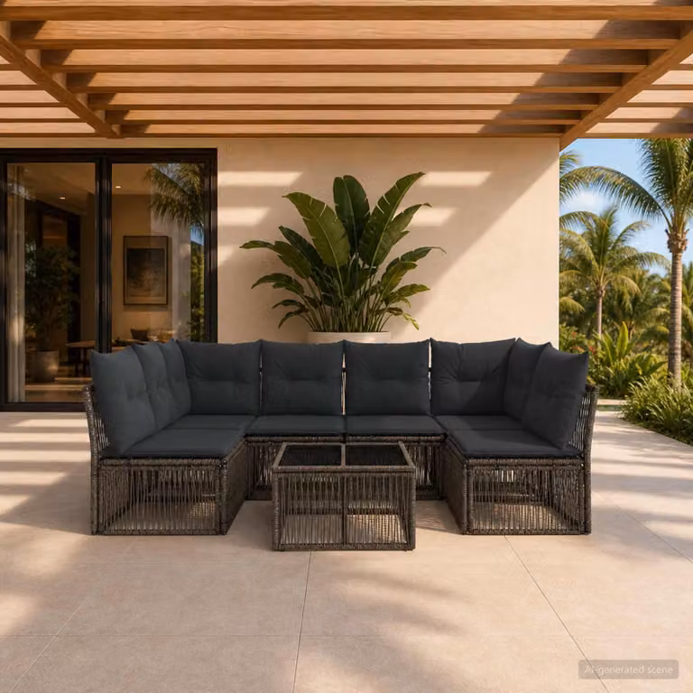 Maison Exclusive - Set da giardino composto da 7 pezzi, divano, colore grigio, realizzato in rattan sintetico