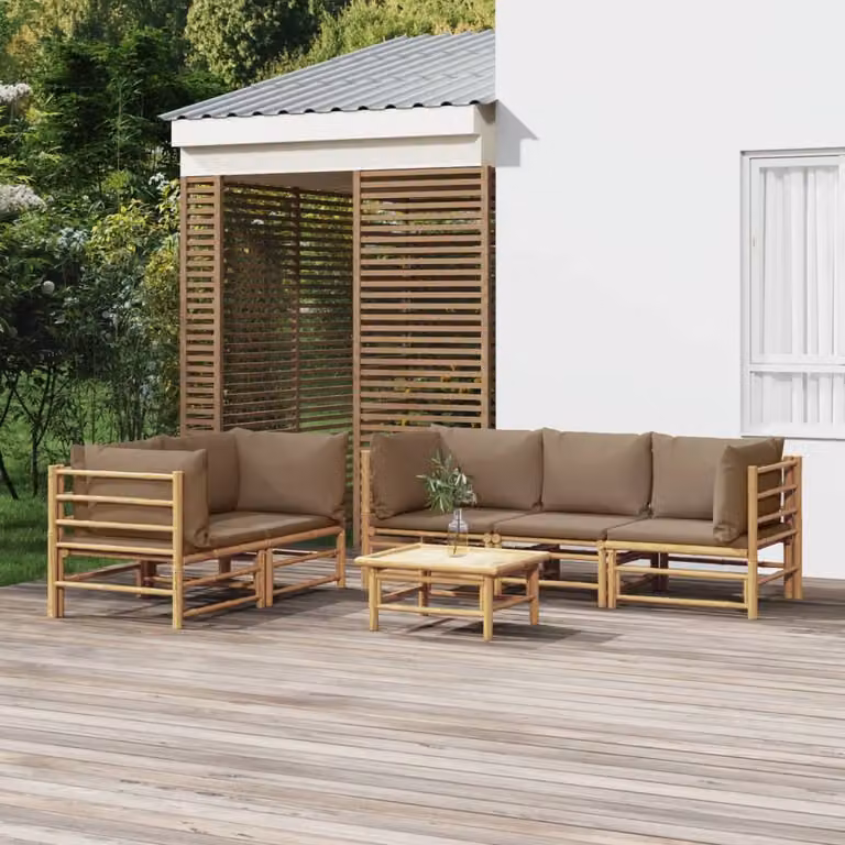 Set Salotto da Giardino vidaXL 6 Pezzi in Bambù con Cuscini Beige e Marrone per Terrazza e Giardino