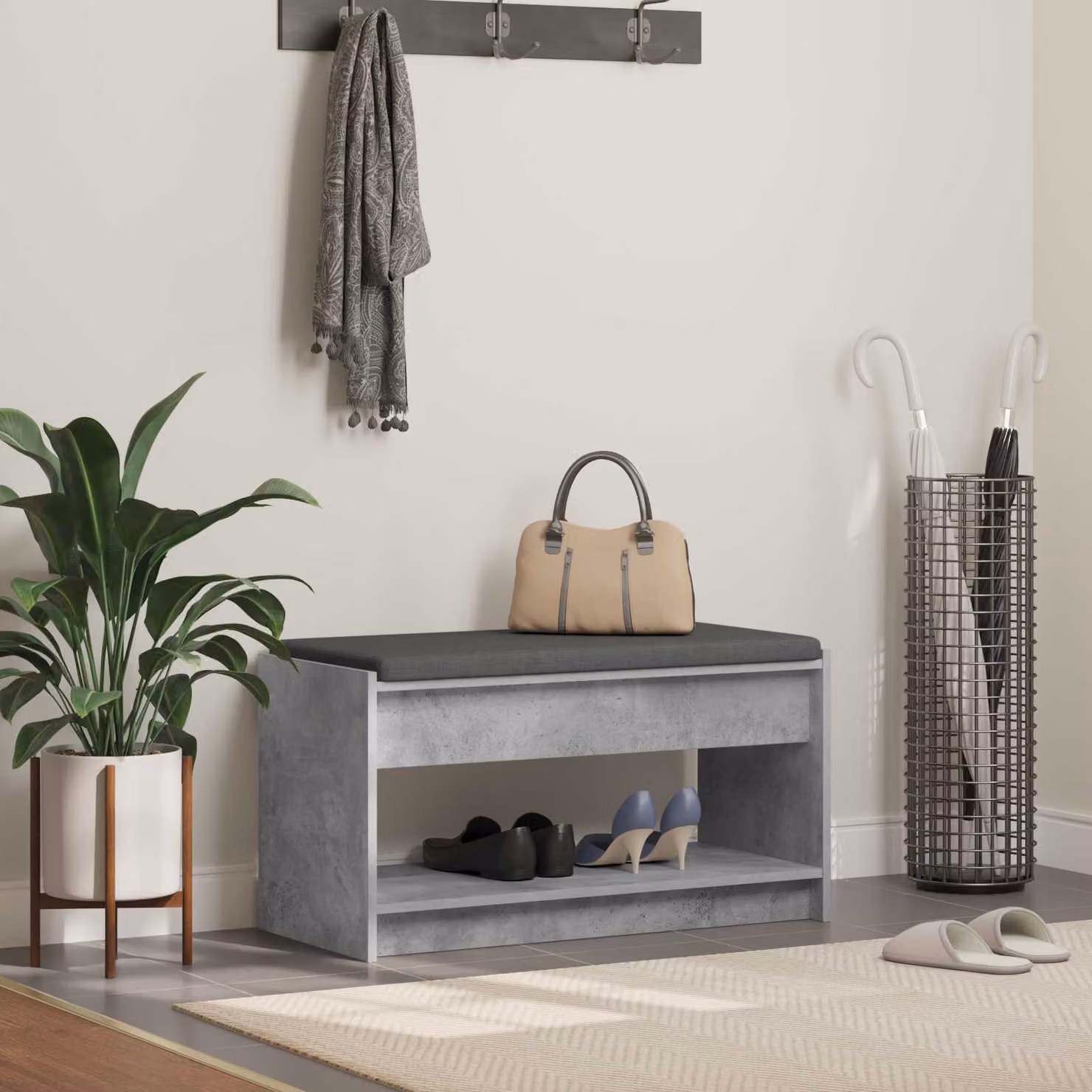 Panca per ingresso con portascarpe vidaXL moderna in grigio, L: 83 cm, P: 38 cm, H: 45 cm